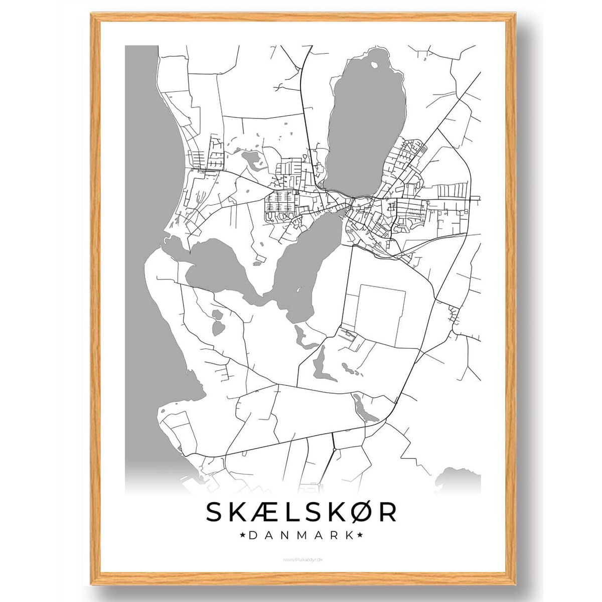 Skælskør by plakat - hvid (Størrelse: S - 21x29,7cm (A4))