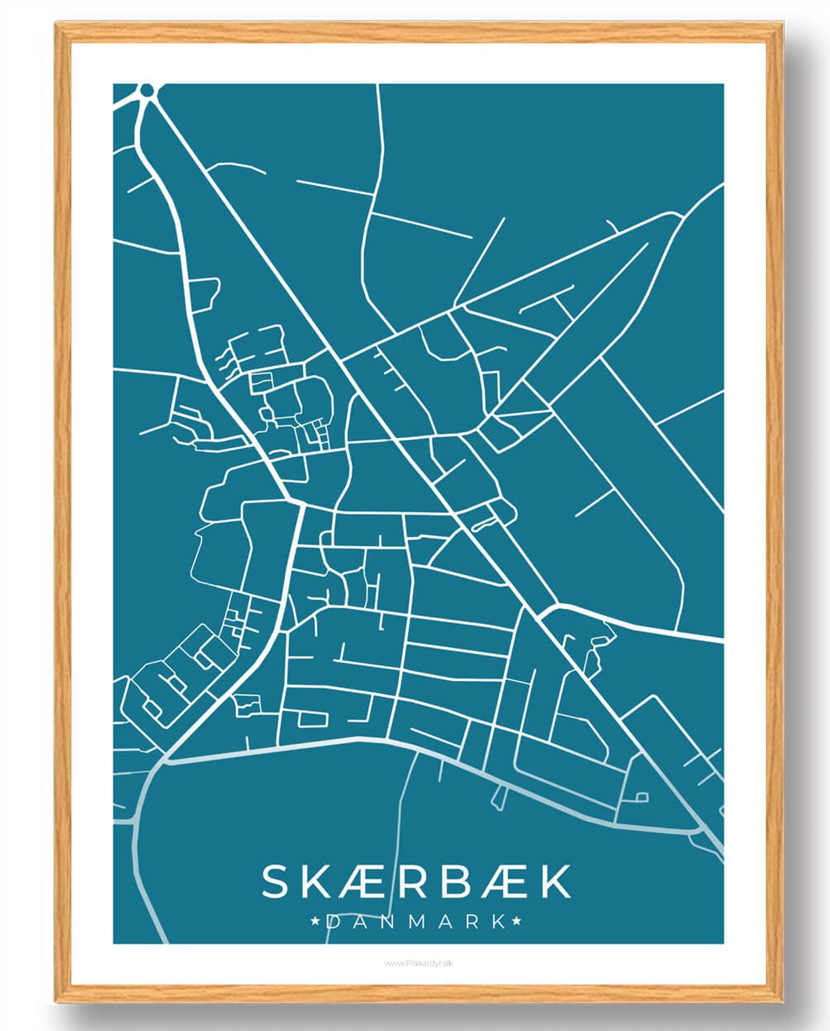 Skærbæk by plakat - blå (Størrelse: L - 50x70cm (B2))