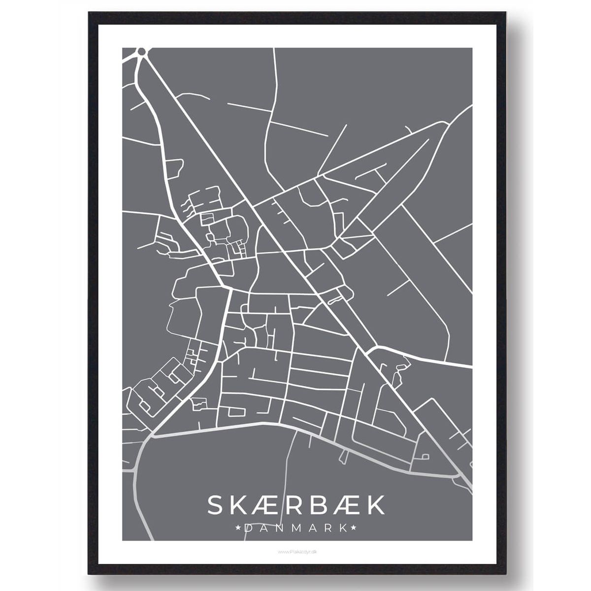 Skærbæk by plakat - grå (Størrelse: M - 30x40cm)