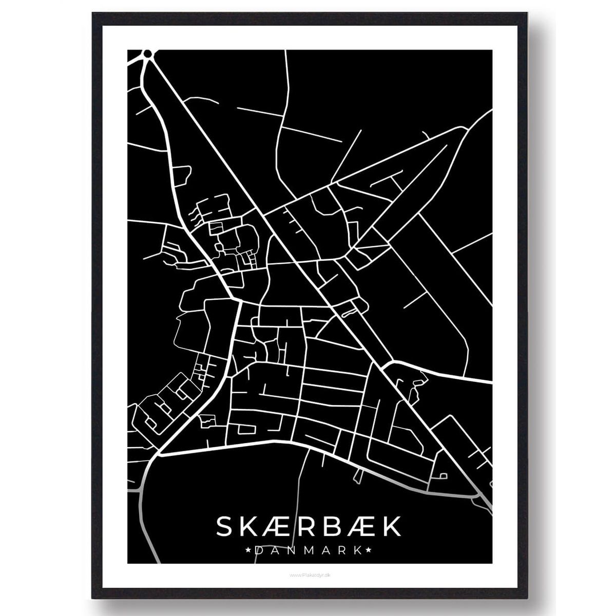 Skærbæk by plakat - sort (Størrelse: M - 30x40cm)