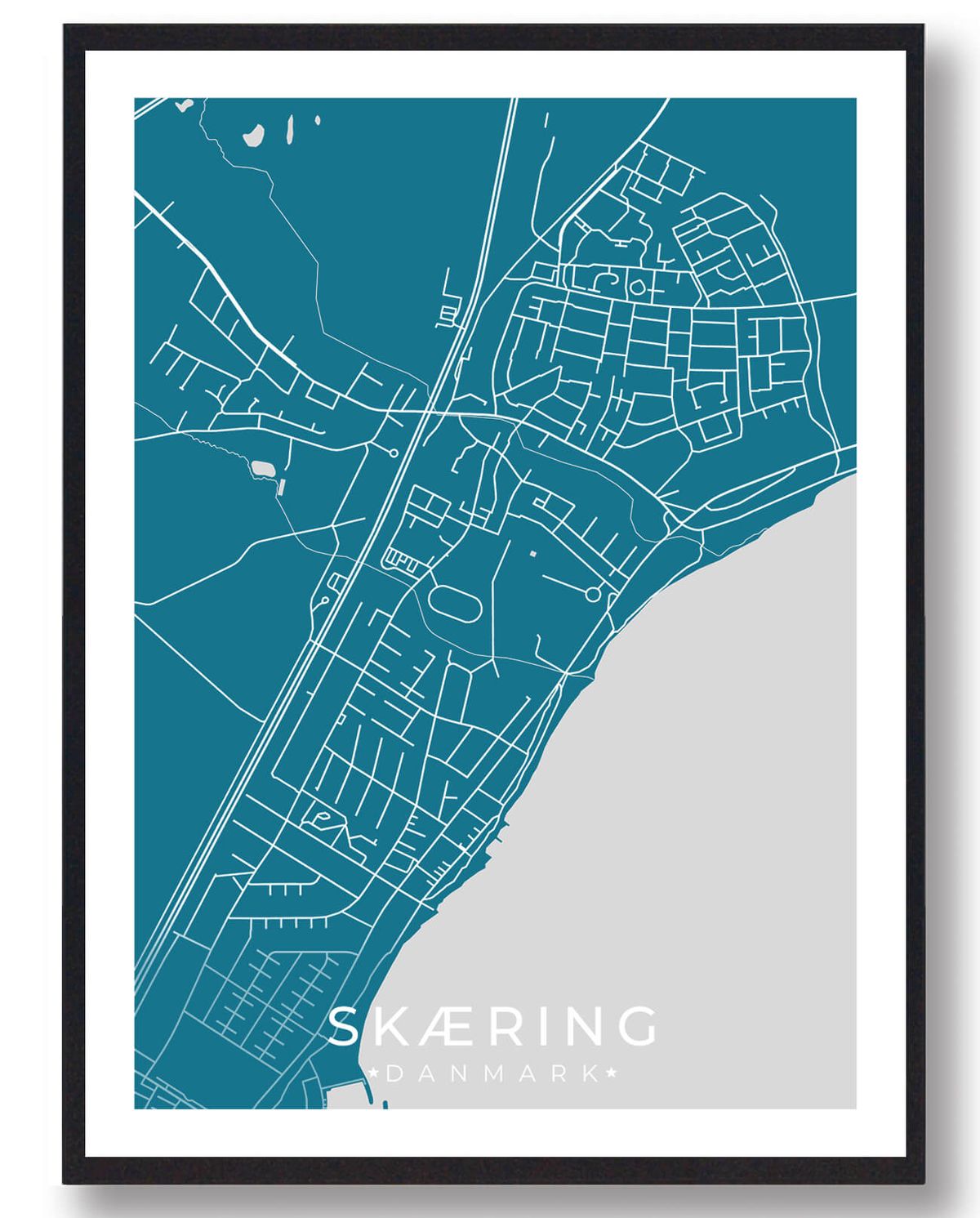 Skæring by plakat - blå (Størrelse: L - 50x70cm (B2))