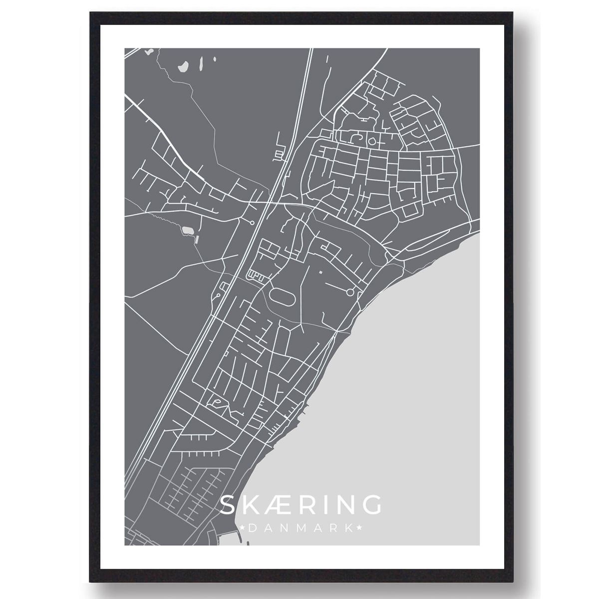 Skæring by plakat - grå (Størrelse: M - 30x40cm)