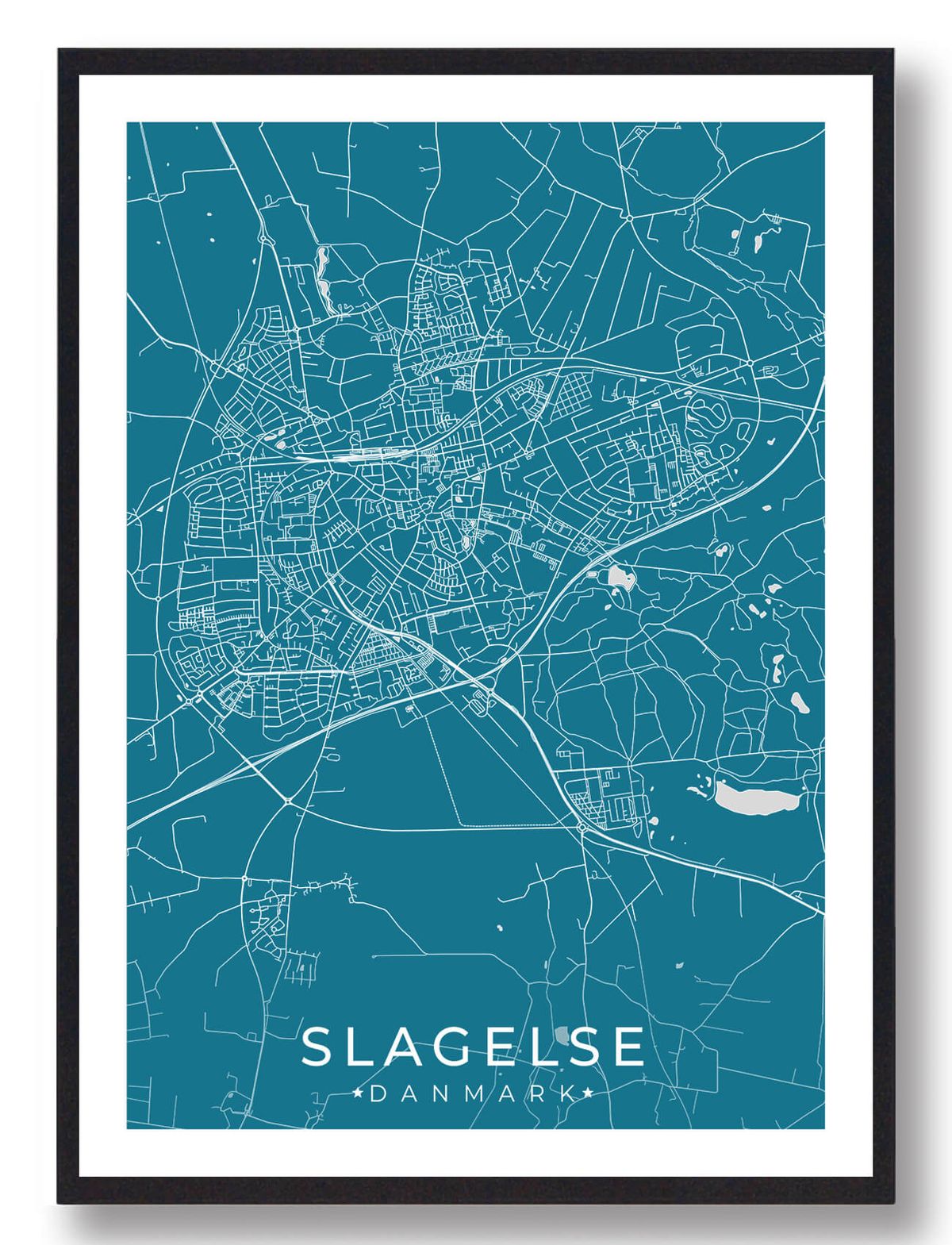 Slagelse by plakat - blå (Størrelse: L - 50x70cm (B2))