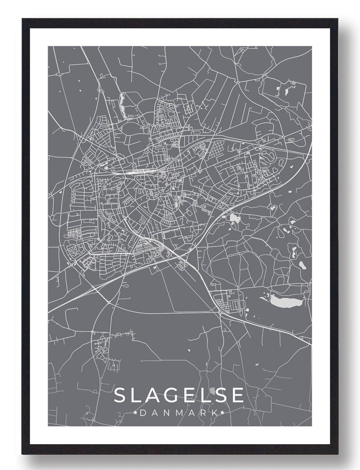 Slagelse by plakat - grå (Størrelse: L - 50x70cm (B2))