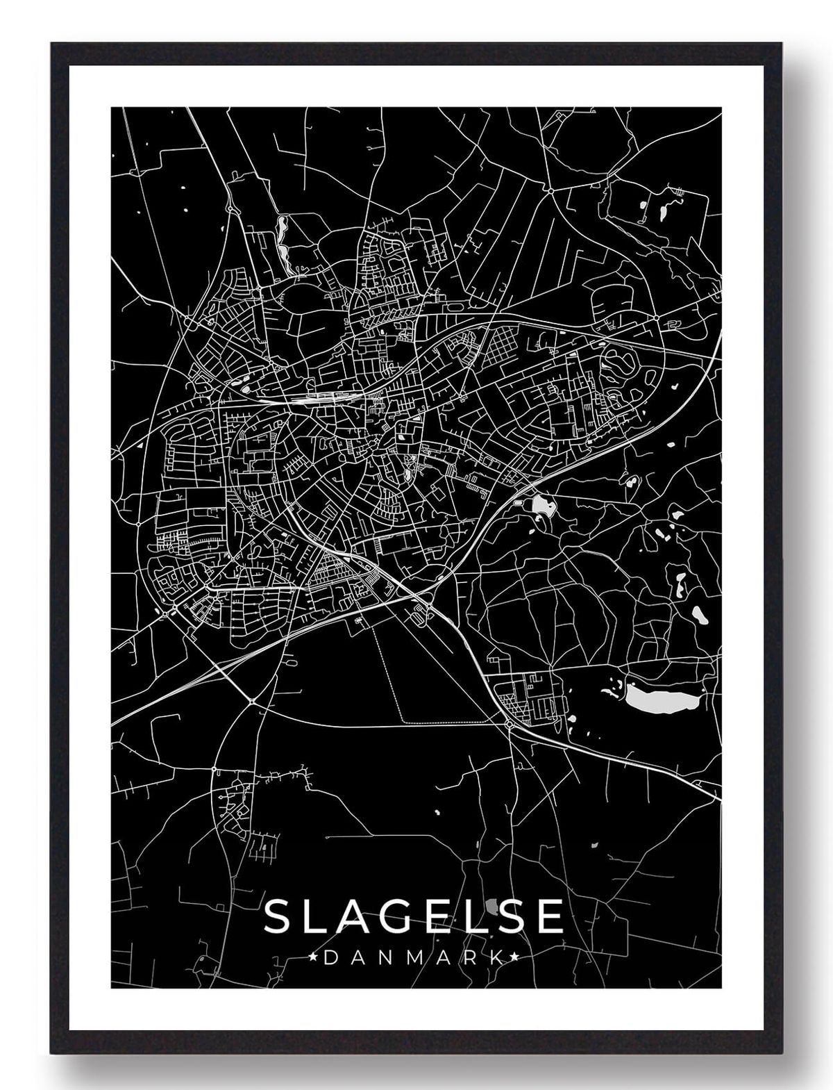 Slagelse by plakat - sort (Størrelse: L - 50x70cm (B2))