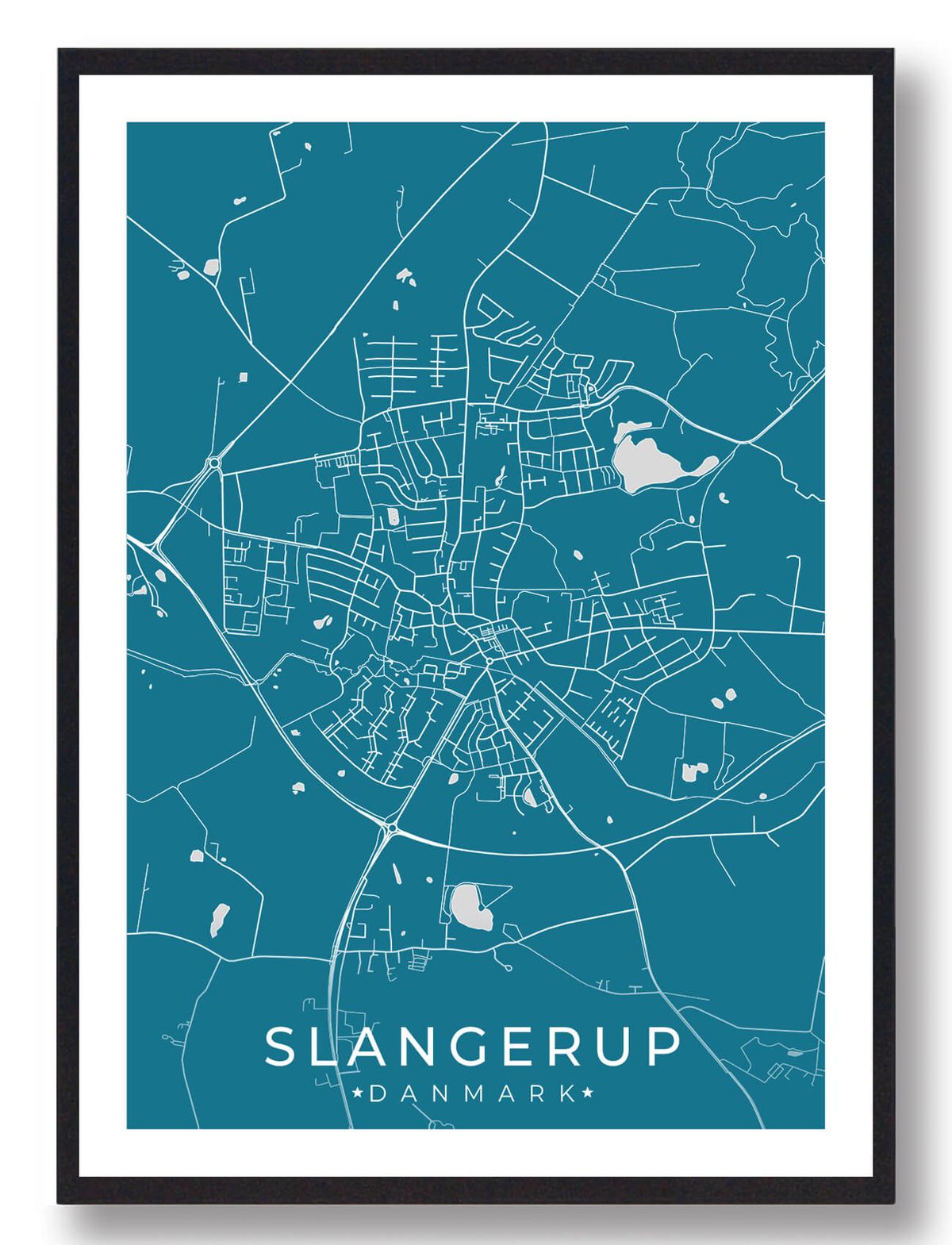 Slangerup by plakat - blå (Størrelse: L - 50x70cm (B2))