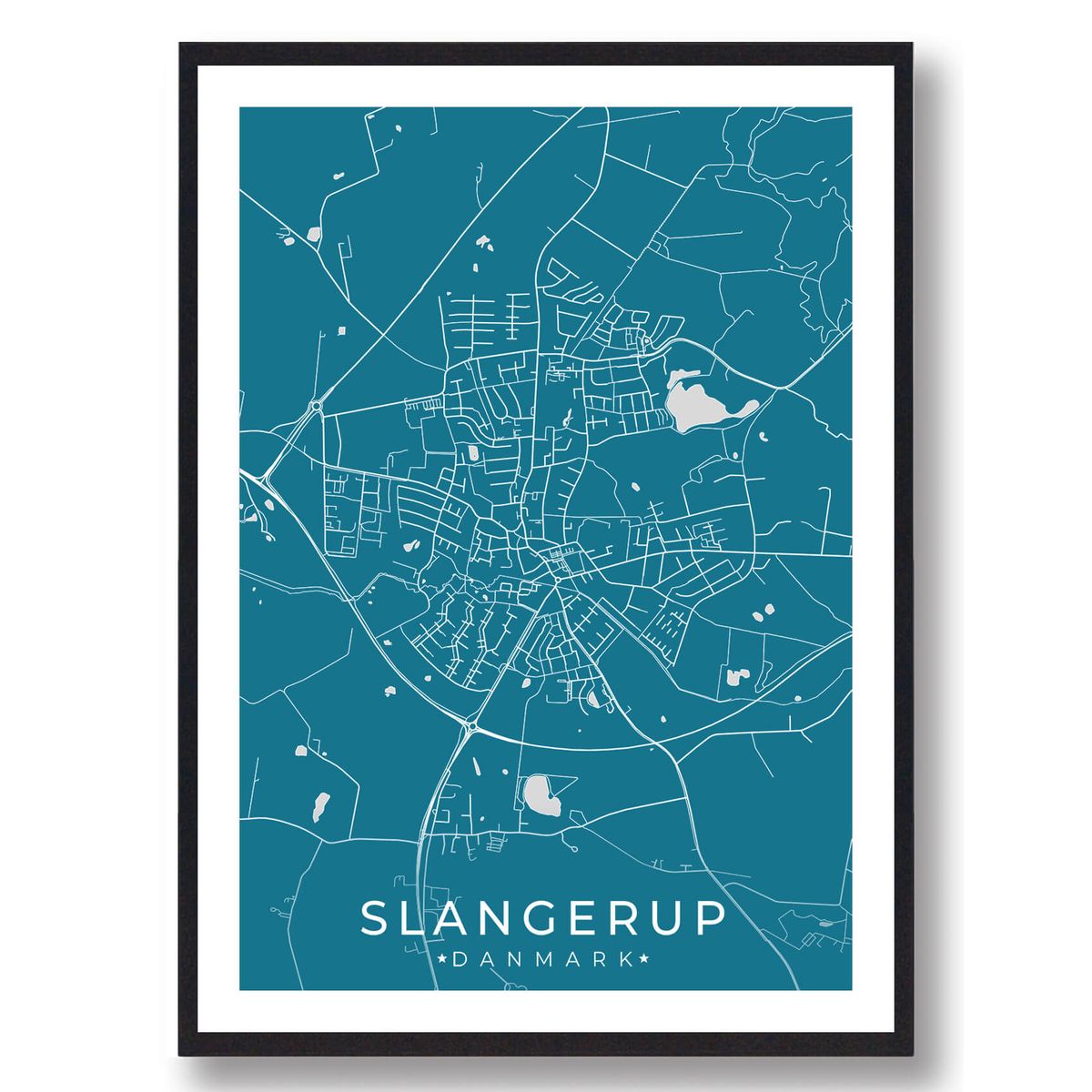 Slangerup by plakat - blå (Størrelse: S - 21x29,7cm (A4))