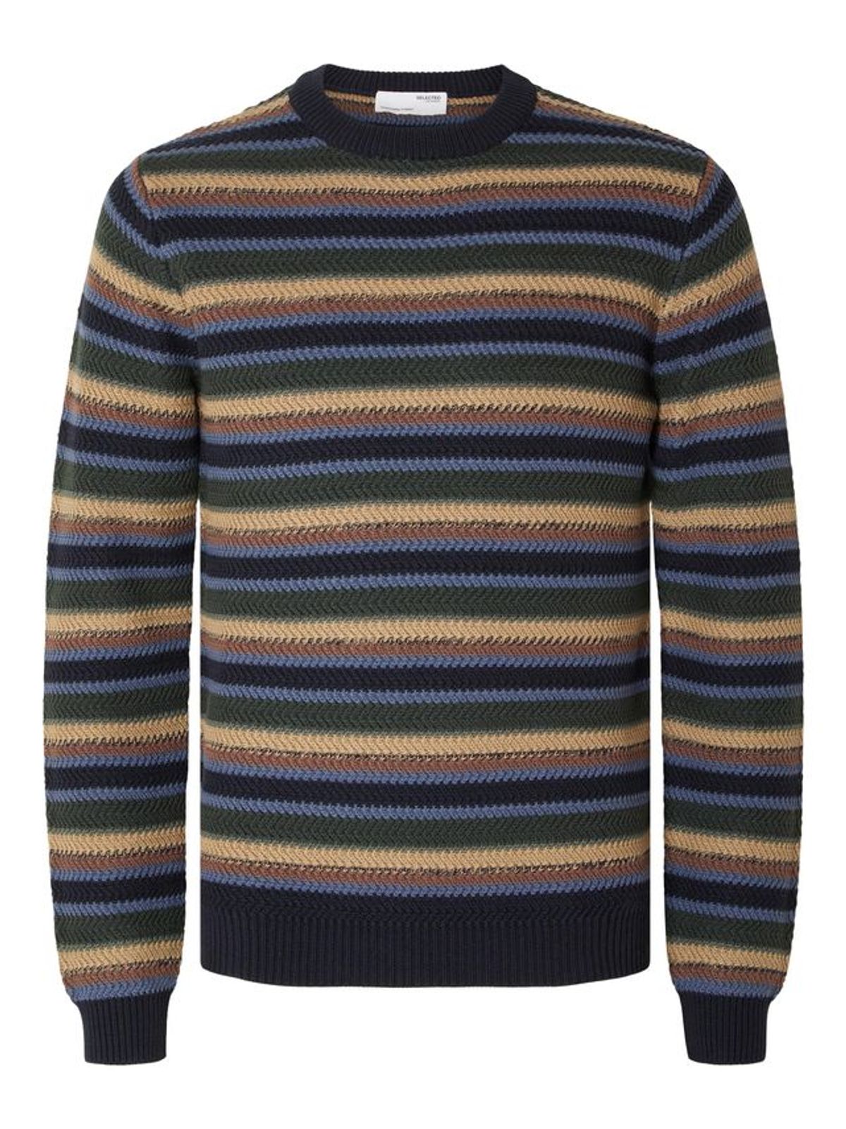 SLHSOHO MULTI STRI LS KNIT CREW NEC