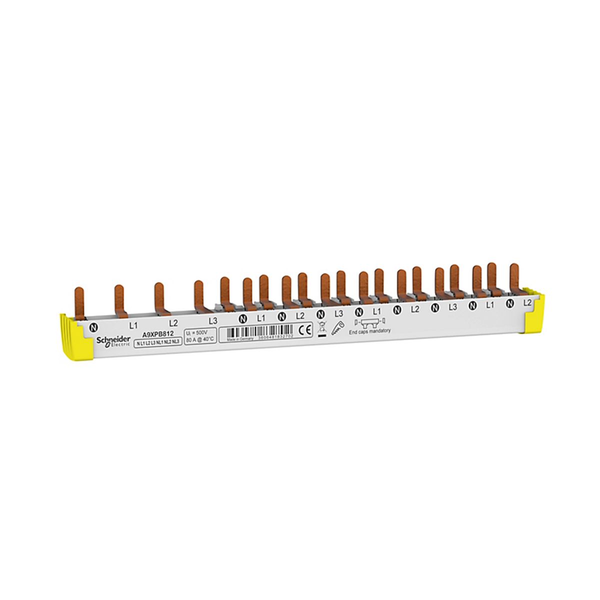 Sløjfeskinne 3PN 12M: RCD+NL1NL2NL3 9mm