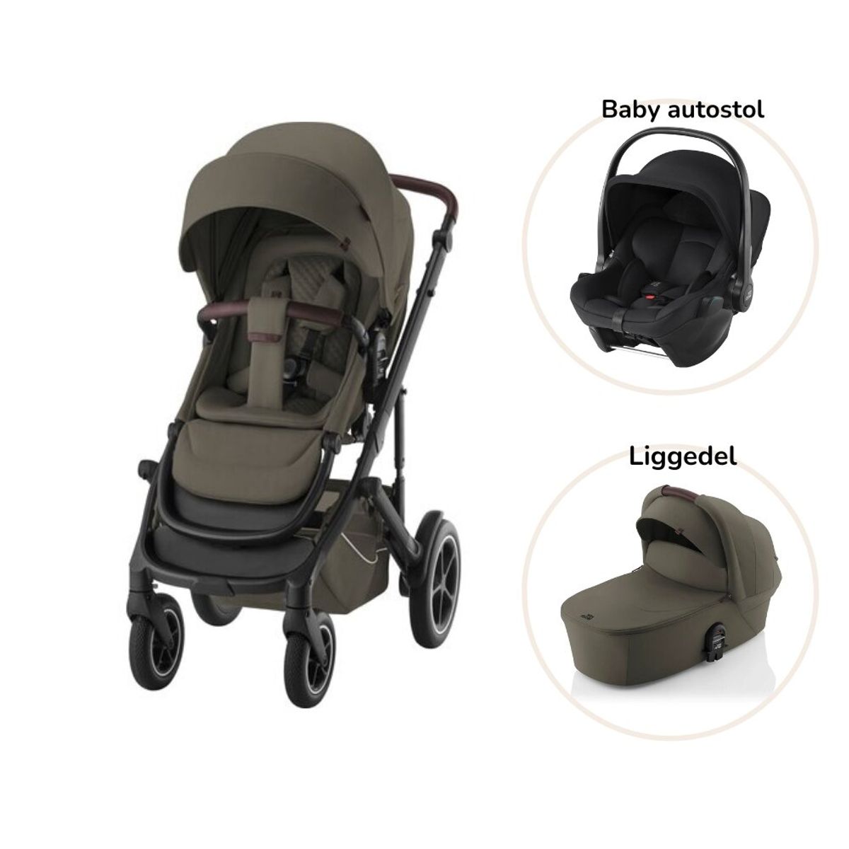 Smile 5Z lux inkl. liggedel og Baby-Safe Core autostol - urban olive/space black