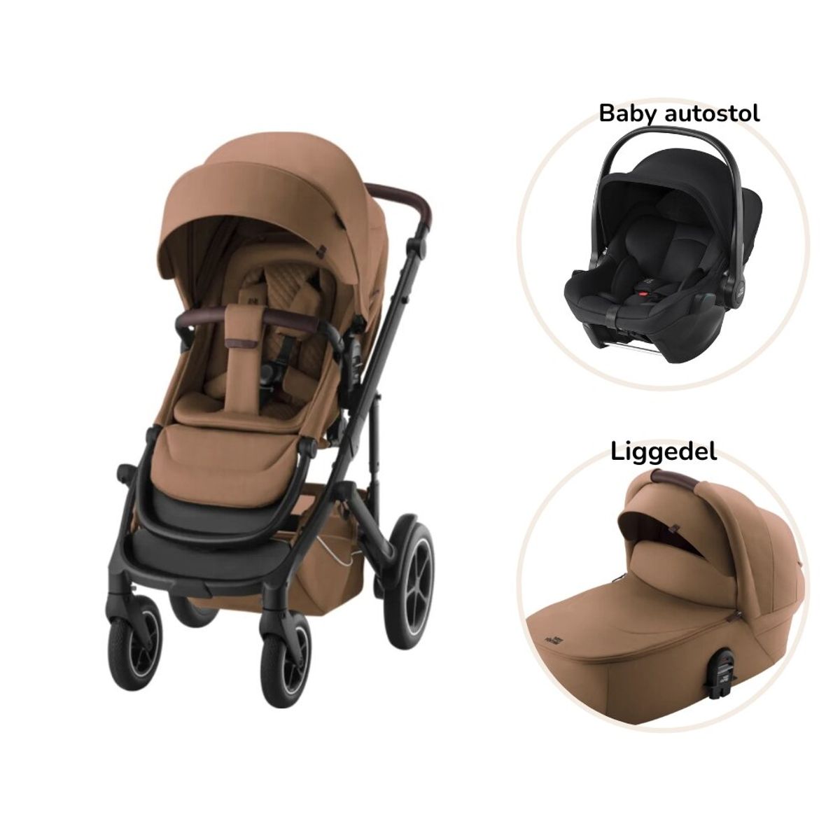 Smile 5Z lux inkl. liggedel og Baby-Safe Core autostol - warm caramel/space black