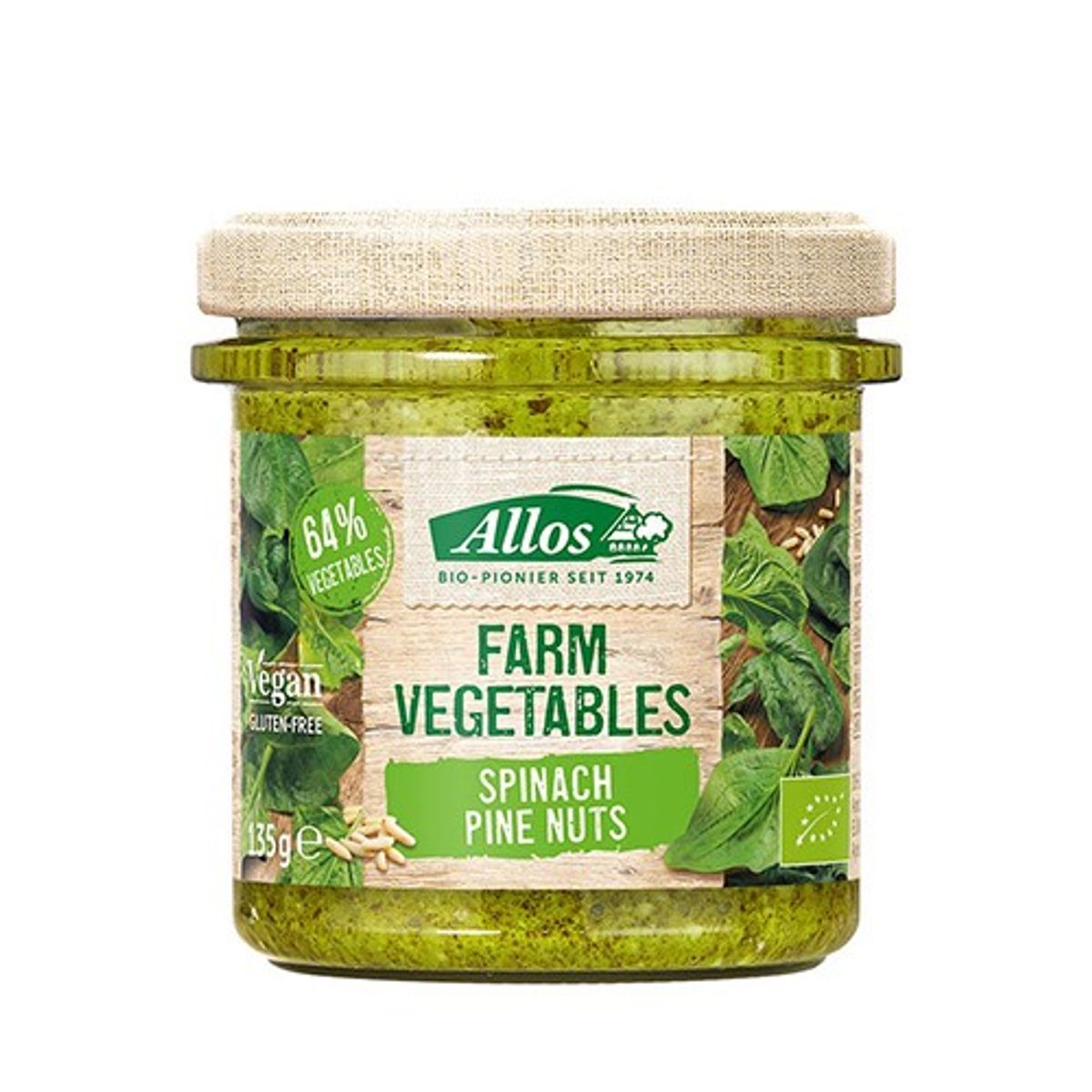 Smørepålæg Spinat og Pinjekerner Økologisk Farm Vegetables - 135 gram - Allos