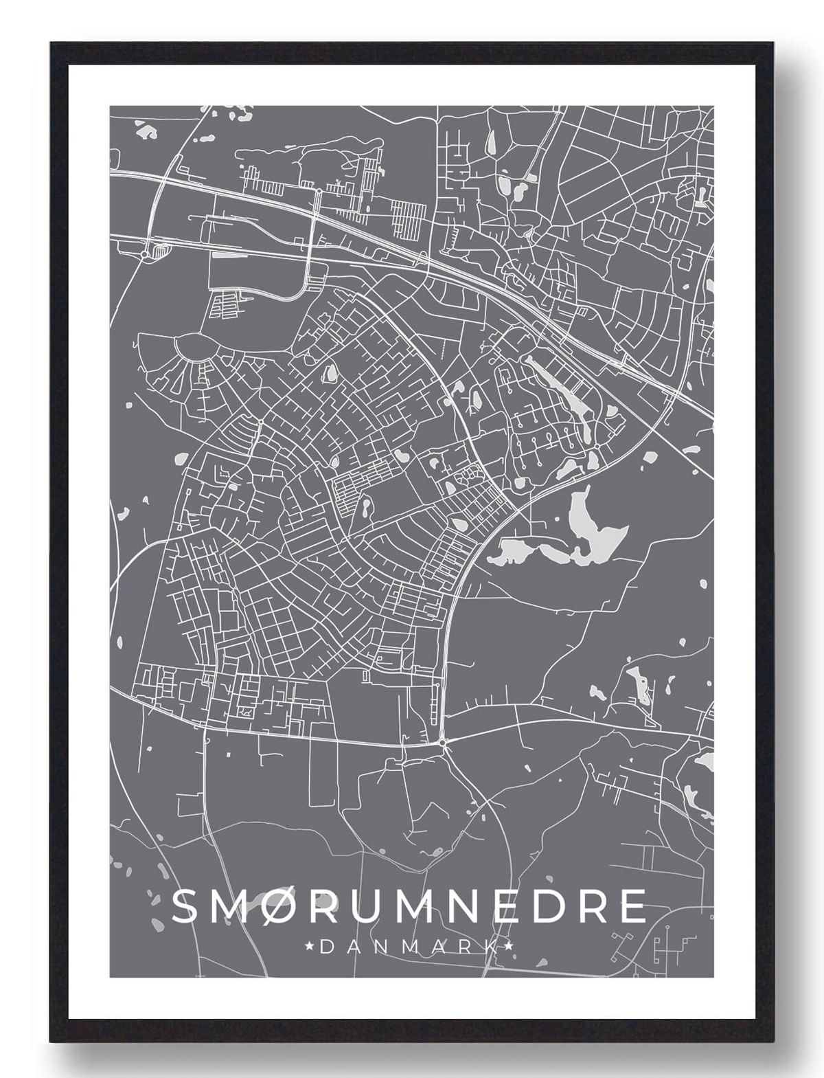 Smørumnedre by plakat - grå (Størrelse: L - 50x70cm (B2))