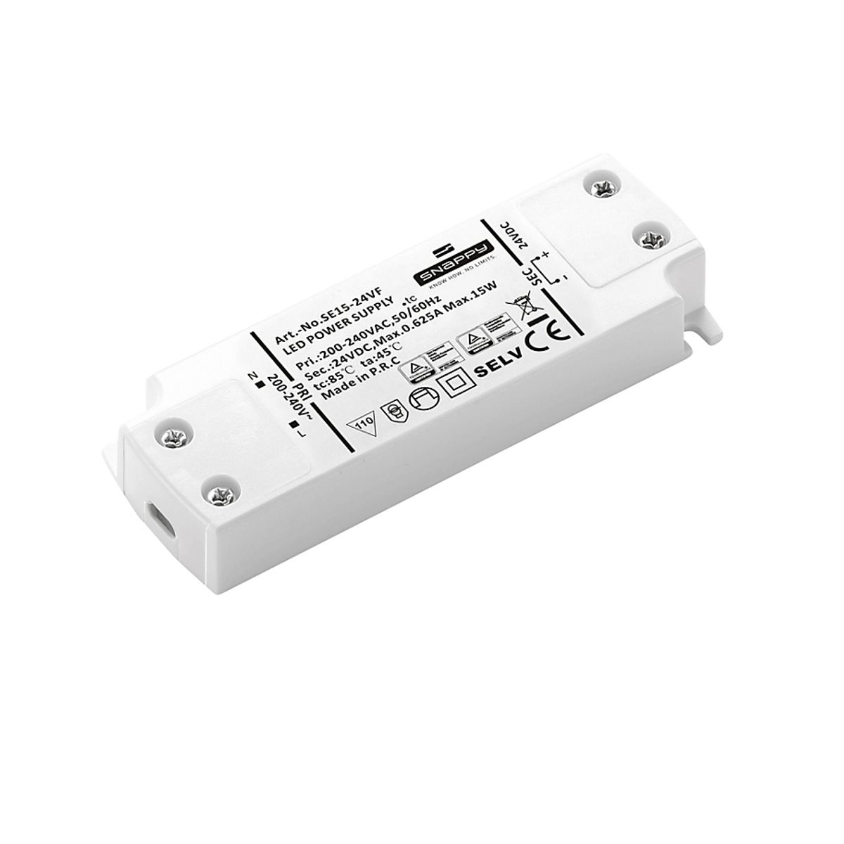 Snappy LED Driver 15W 24VDC, lille og robust, uden dæmp