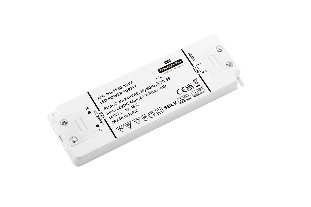 Snappy LED Driver 30W 12VDC, lille og robust, uden dæmp