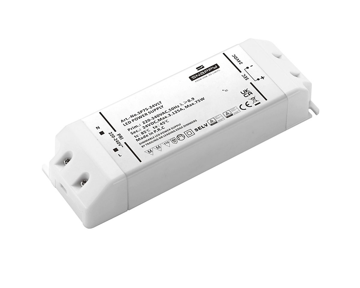 Snappy LED Driver 75W 24VDC, robust, med Triac dim (for-/bagkants-dæmp)