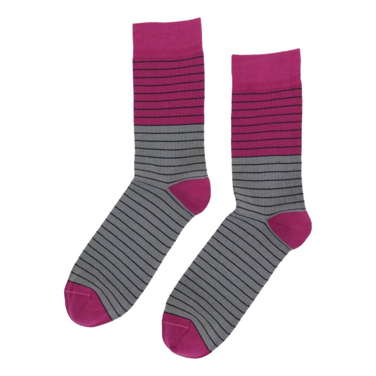 Socks CPH herrestrømper med striber, fuchsia / grå, str. 40-44