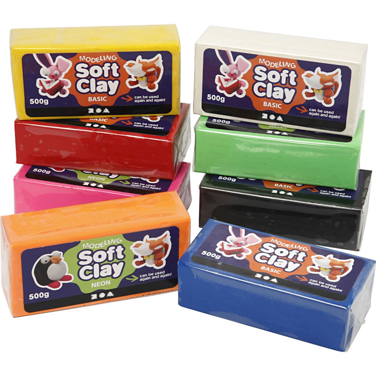 Soft Clay - Modellervoks Sæt - 8 Farver - 8x500 G