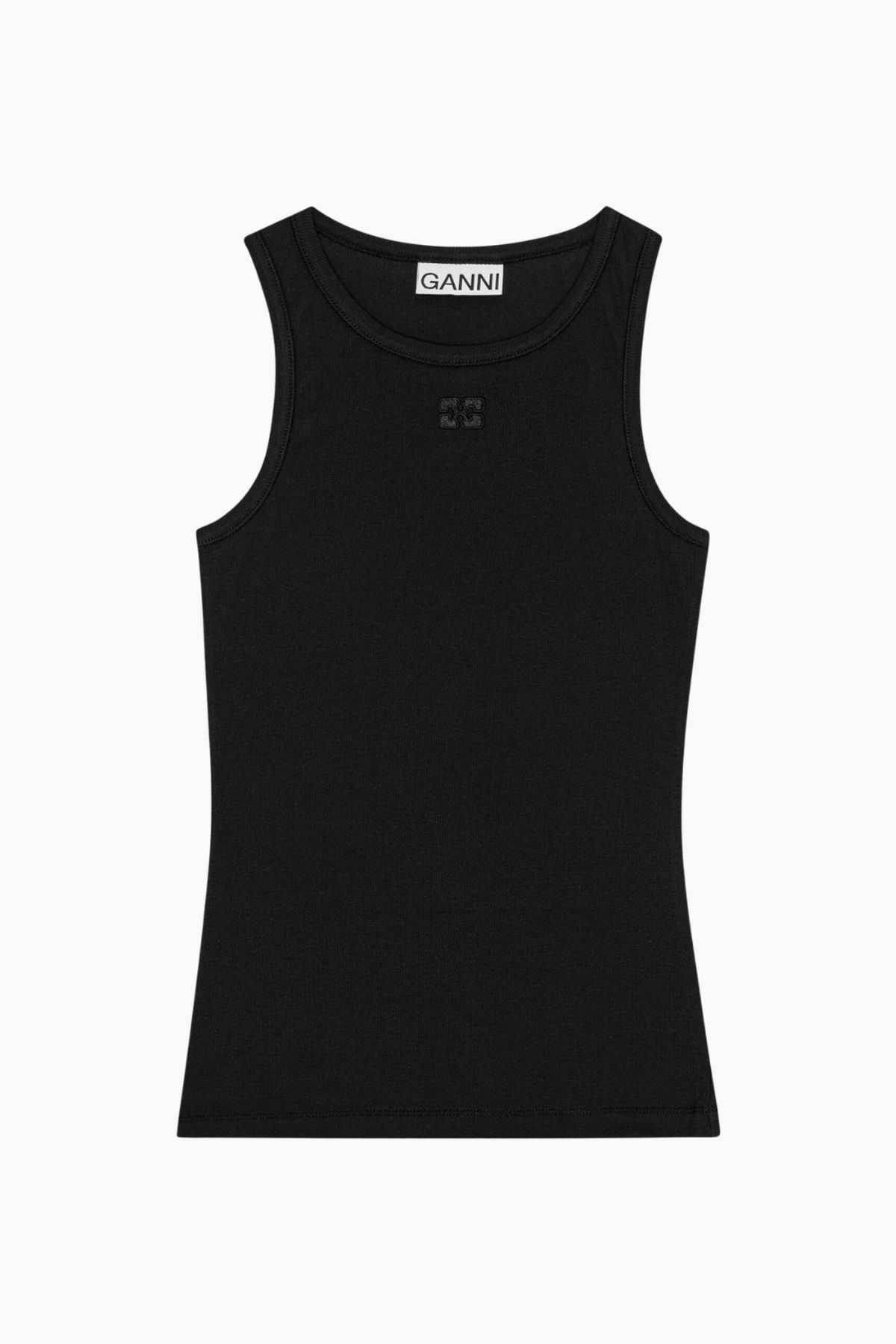 Soft Cotton Rib Tank Top T3898 - Black - GANNI - Sort XL