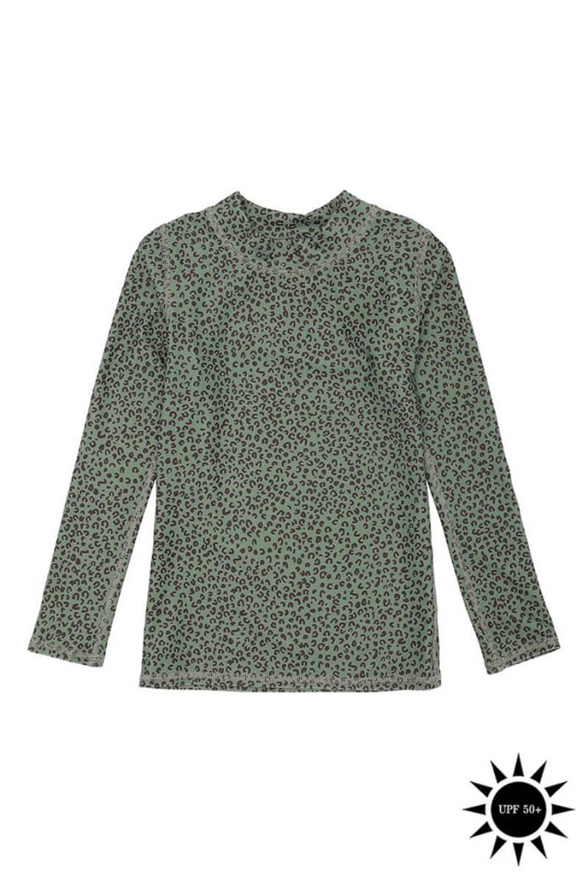 Soft Gallery - Badebluse Astin Sun Shirt - Oil Green AOP Leospot - 10 år