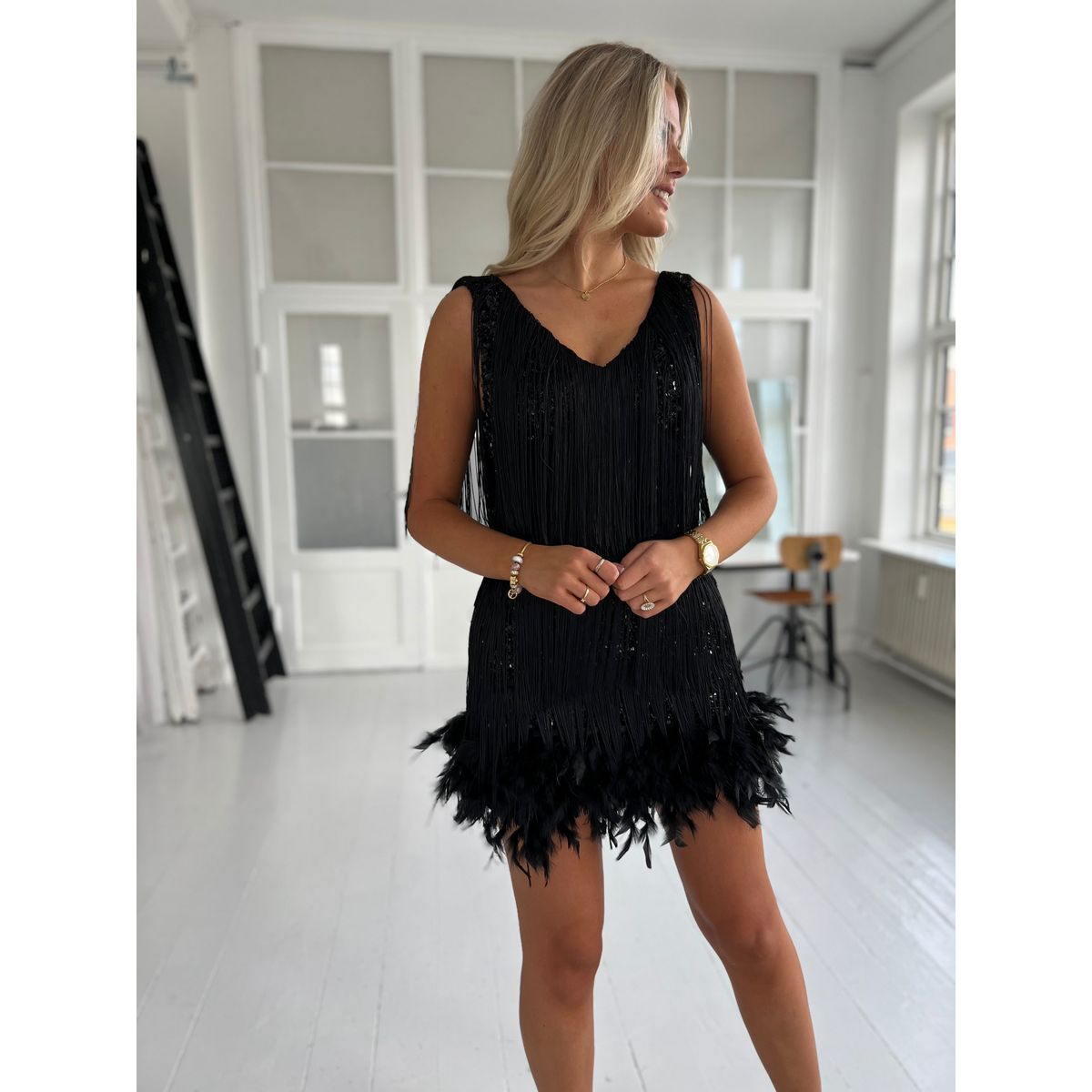 Soky black dress with fringe Aaberg CPH S