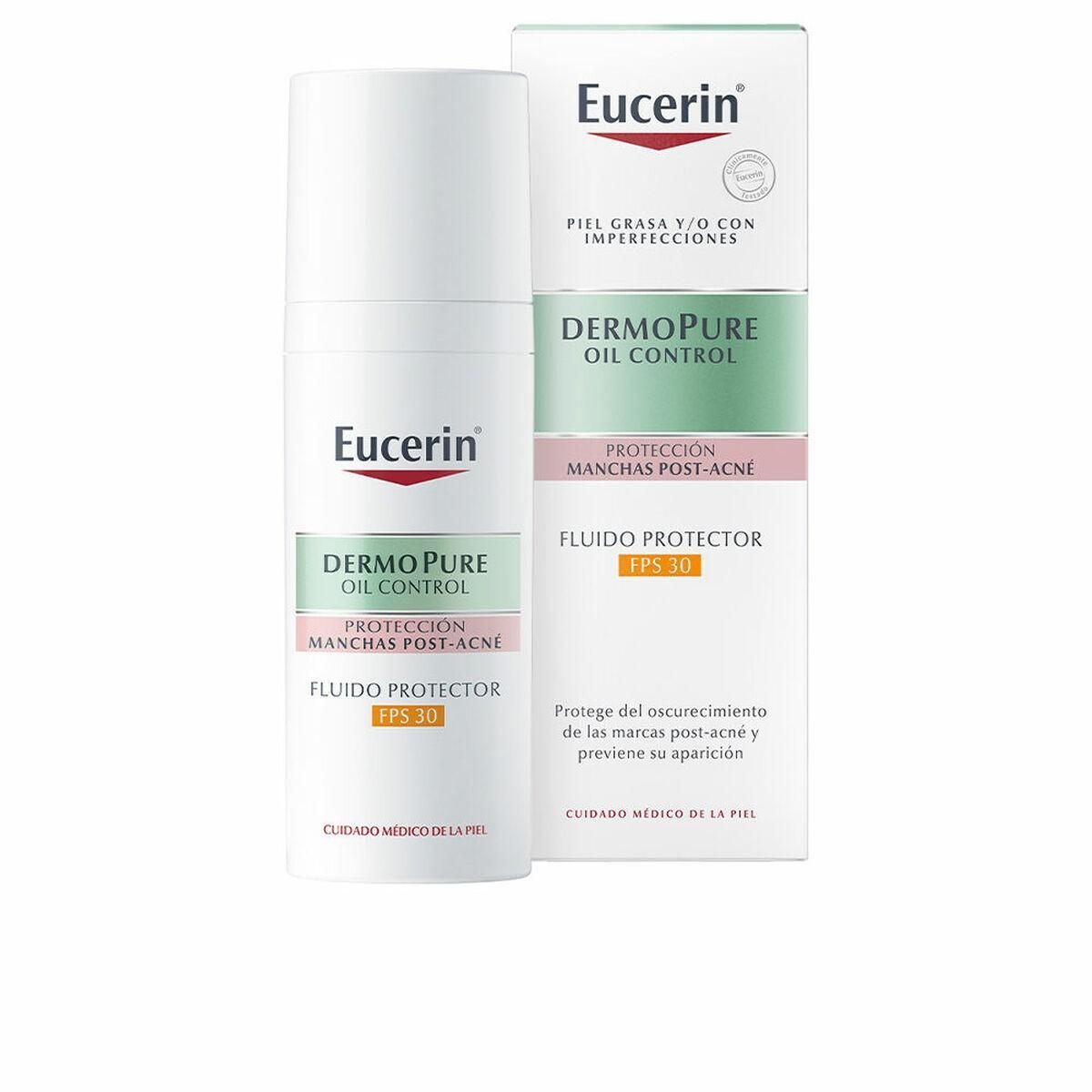 Sol lotion som forebygger brune pletter Eucerin Dermopure Behandling mod ufuldkommenheder 50 ml Spf 30