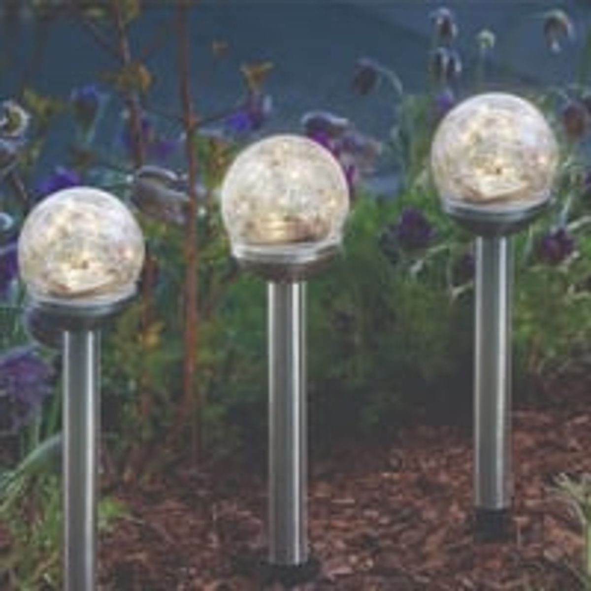 Solar Glass ball 8 cm Bedlampe p 36 cm. 1 varm hvid led, 3-pak