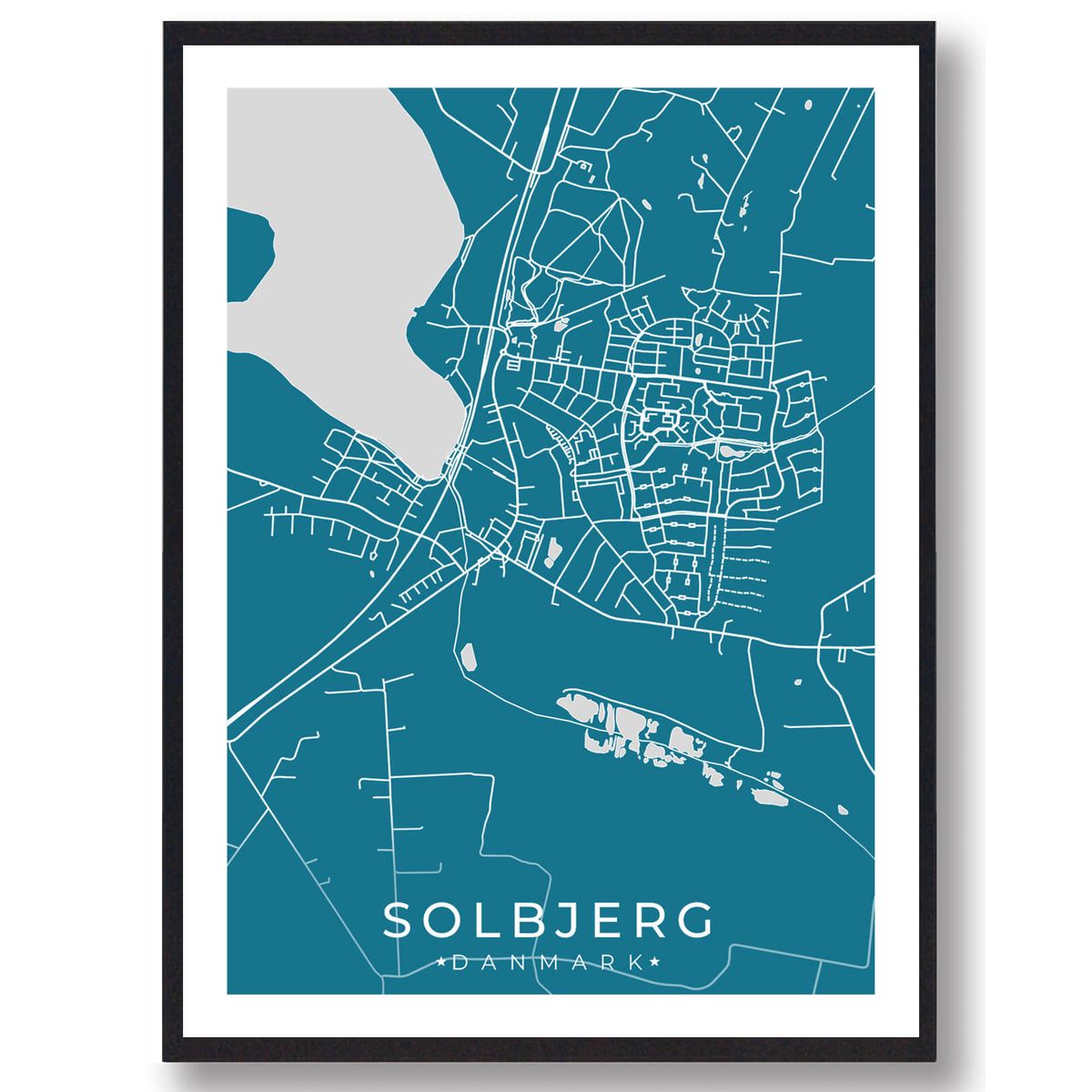 Solbjerg by plakat - blå (Størrelse: M - 30x40cm)