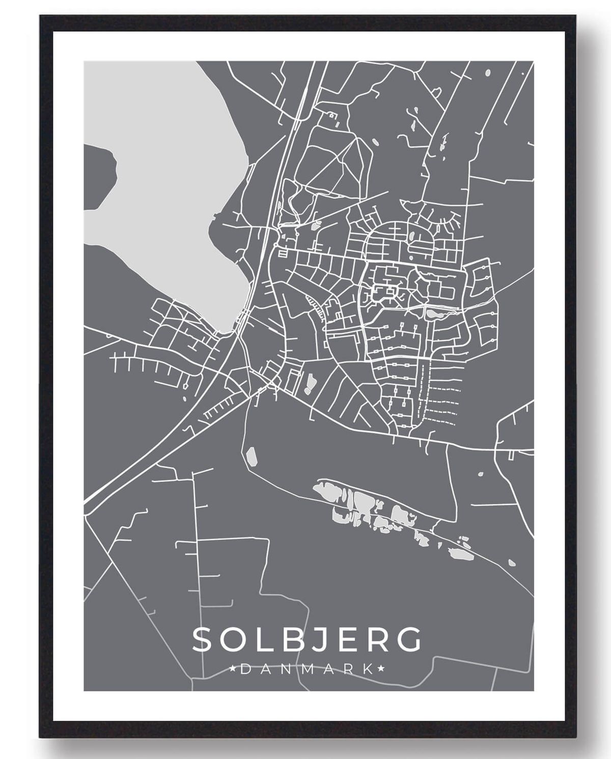 Solbjerg by plakat - grå (Størrelse: L - 50x70cm (B2))