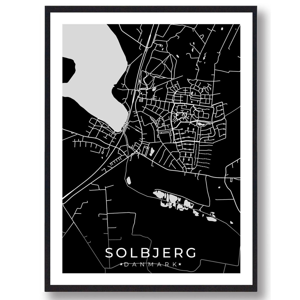 Solbjerg by plakat - sort (Størrelse: M - 30x40cm)