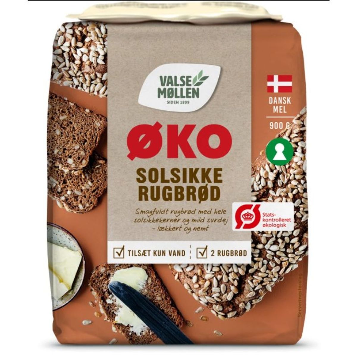 Solsikkerugbrød, økologisk med gær 900 g - Valsemøllen