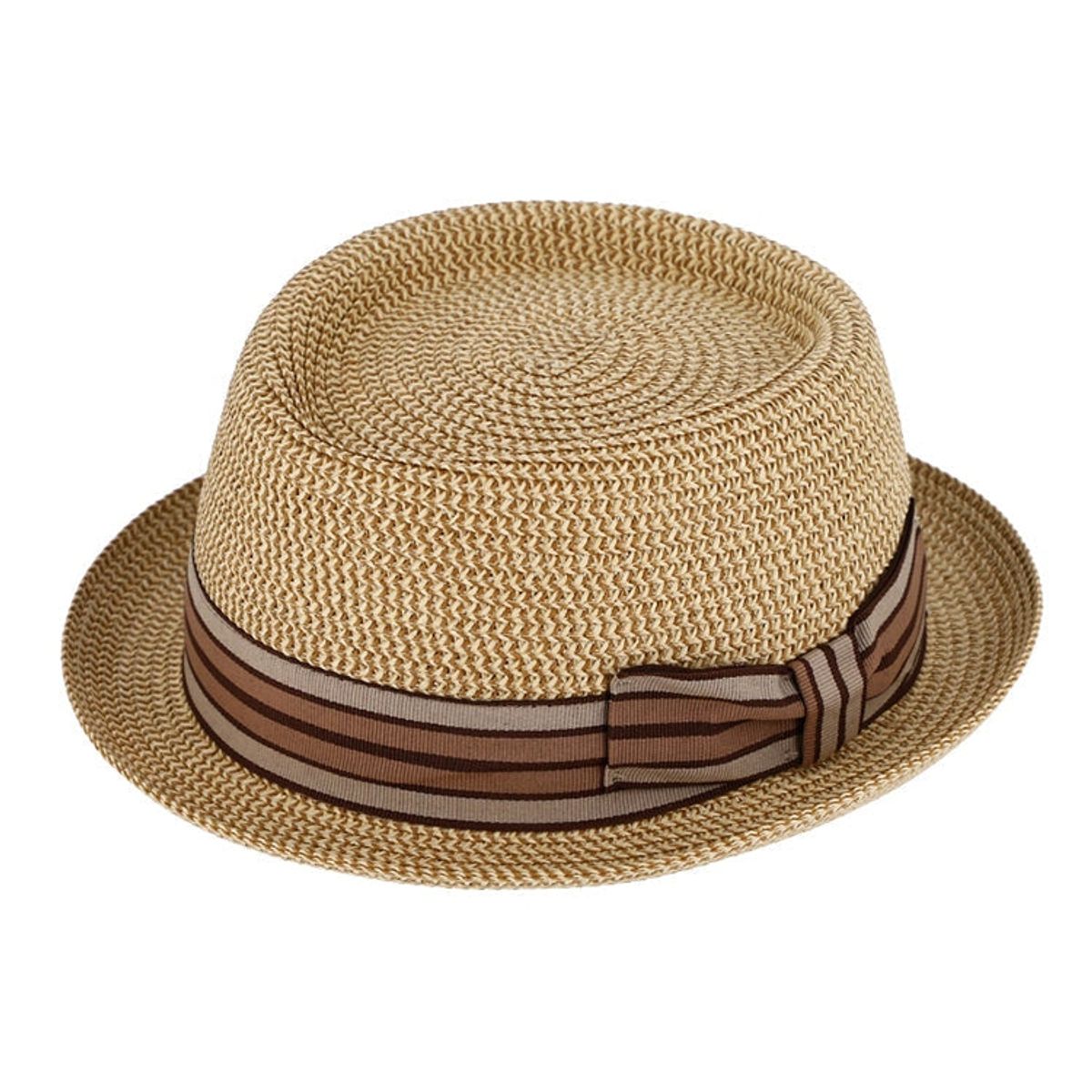 Sommerhat Porky Pie papirhat, beige/brun stribet bånd - 55 cm