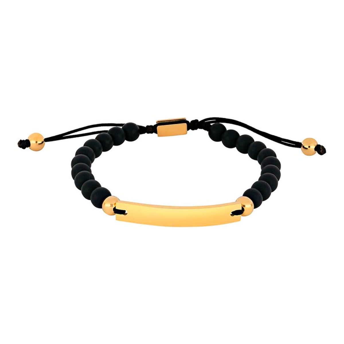 Son of Noa sort onyx armbånd med guld stål, 19-25 cm