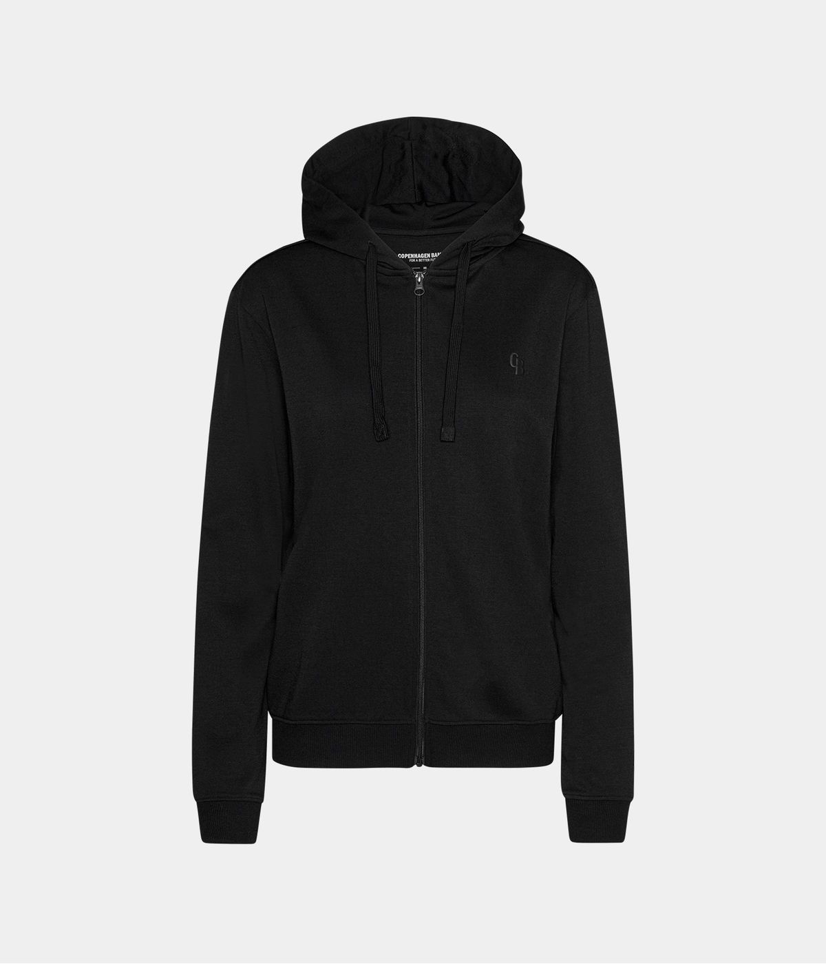 Sort bambus hoodie til dame med lynlås fra Copenhagen Bamboo, XS