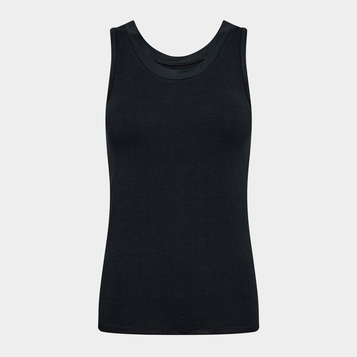 Sort bambus tank top med feminine detaljer, L