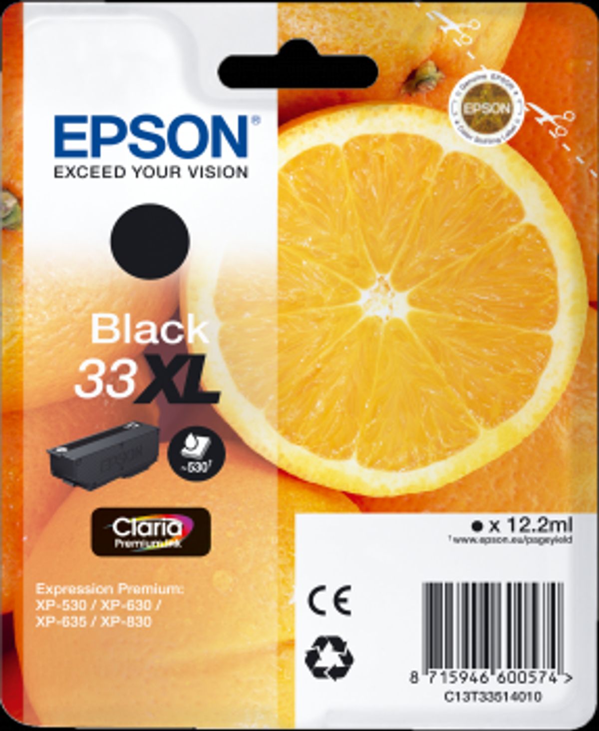 Sort blækpatron - Epson 33XL - 12,2ml