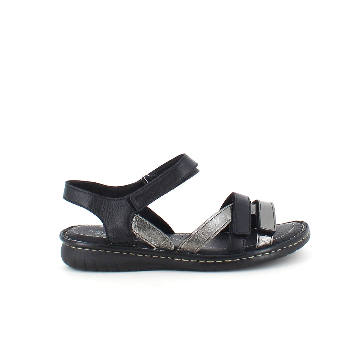 Sort skindsandal med tre remme og metallic detaljer fra Relaxshoe - 37