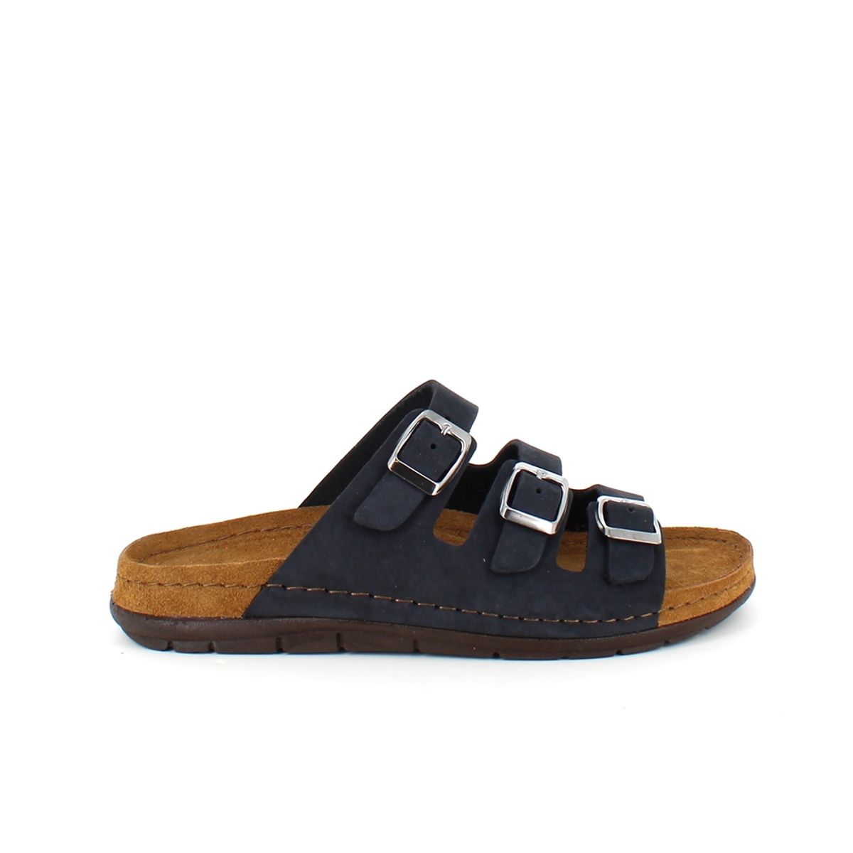 Sort slip-in sandal i skind med smalle remme - 38