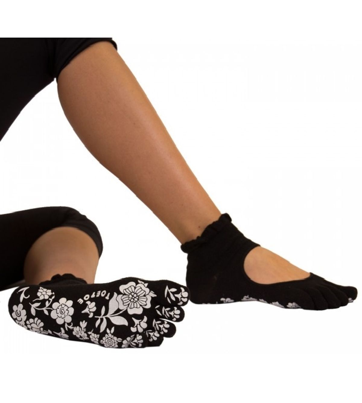 Sorte Yoga & Pilates Anti-Slip Tåstrømper Serene Str. 39-42