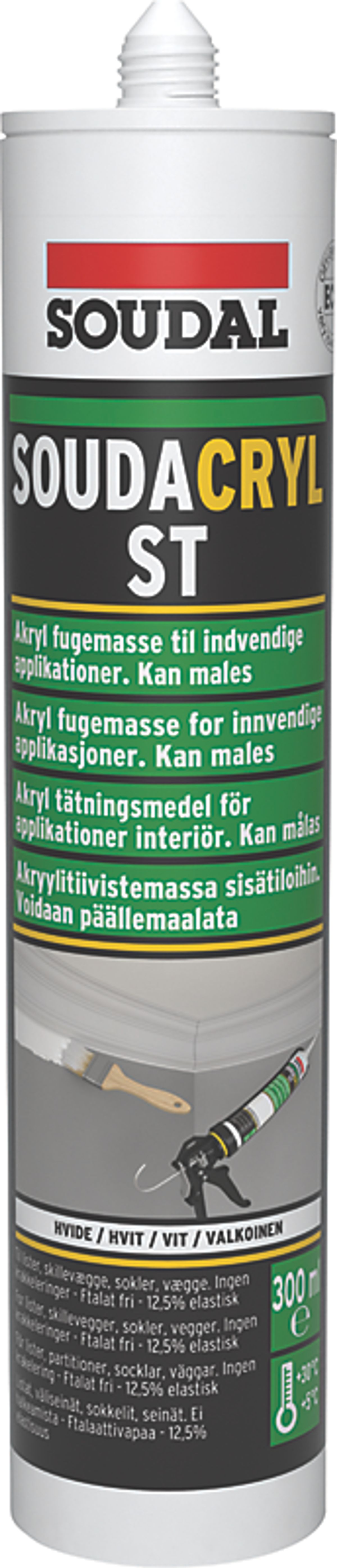 Soudal akrylfuge 300ml Soudacryl ST hvid, malbar & frostsikker ned t/-10gr.C