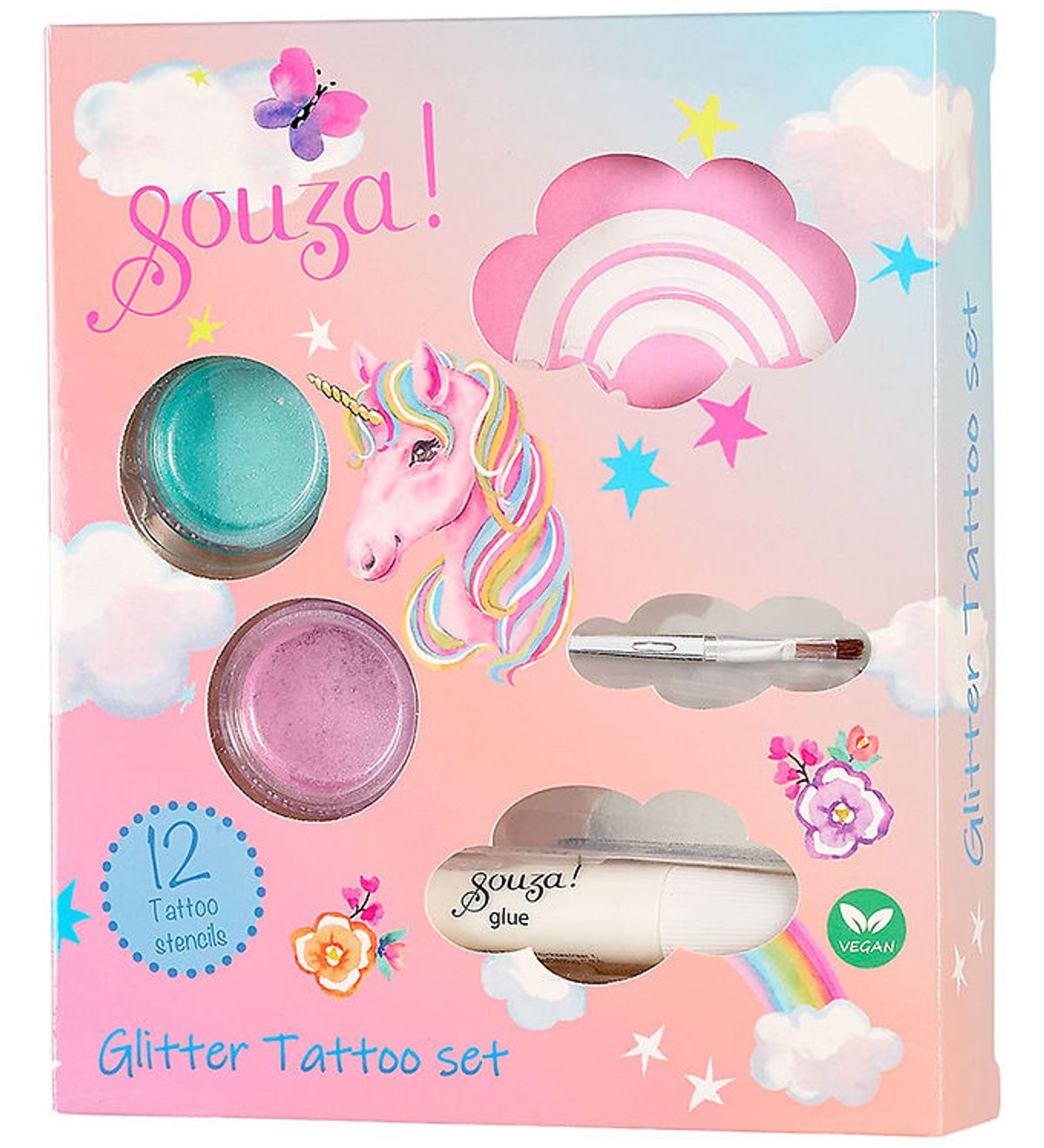 Souza Glitter-Tatoveringer - 12 Skabeloner - Unicorn