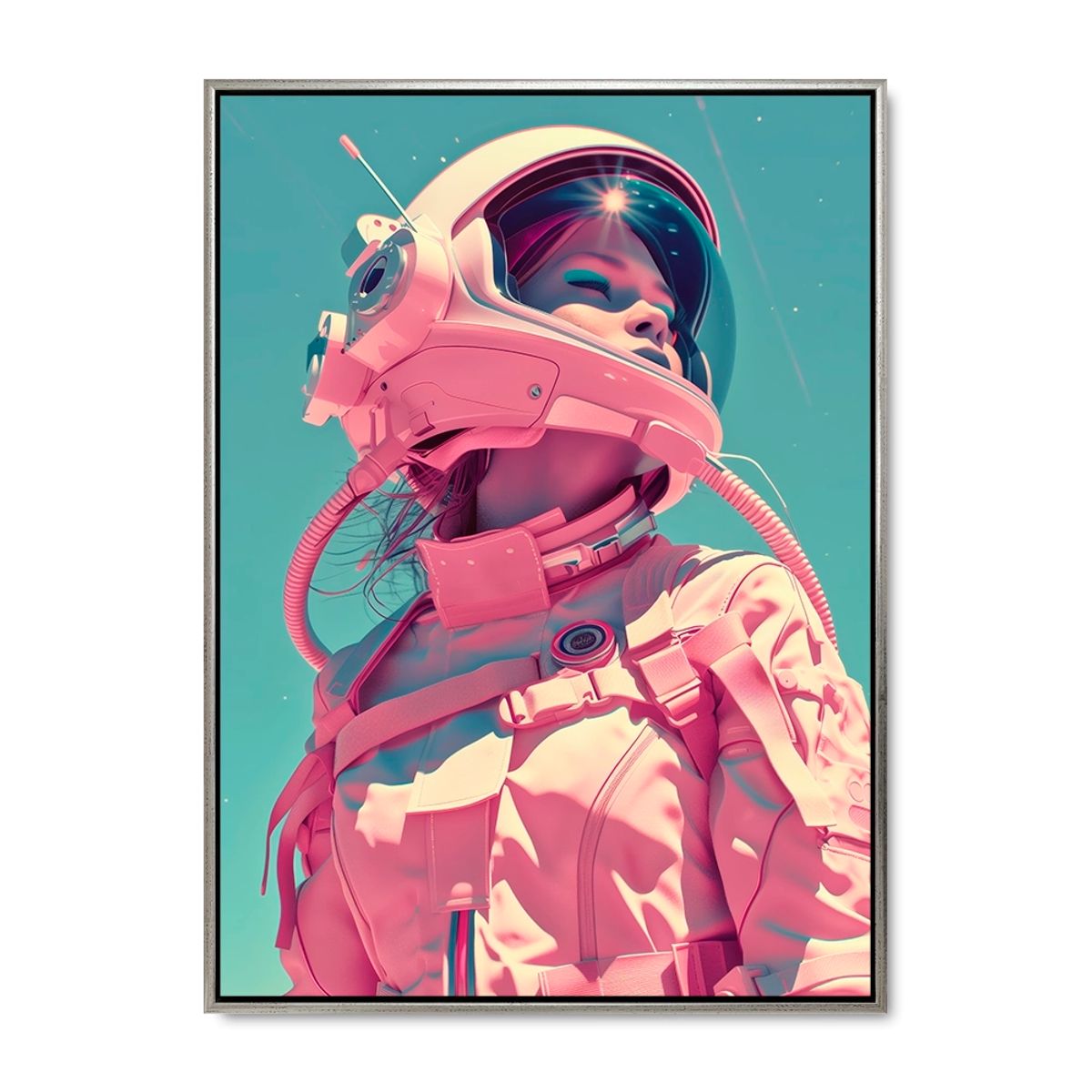 Space Chick - 60x80 cm. - Sølv ramme