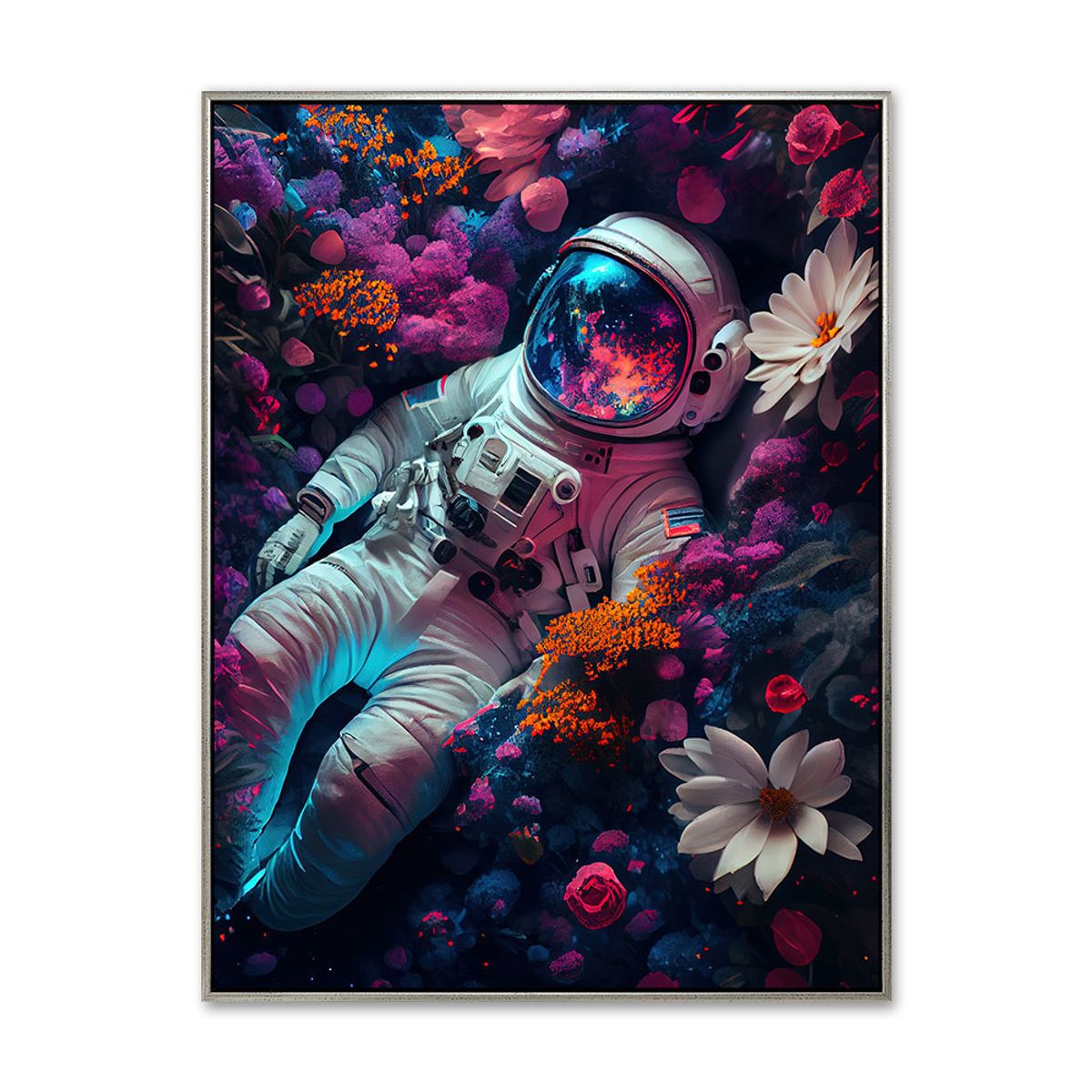 Spaceman in flowers - 90x120 cm - Sølv svæveramme