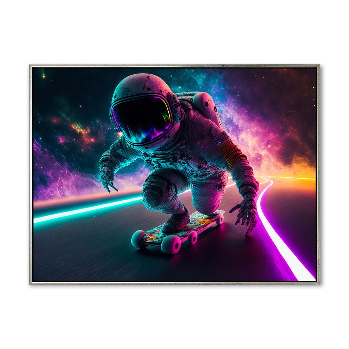 Spaceman skateboard - 70x100 cm - Sølv svæveramme