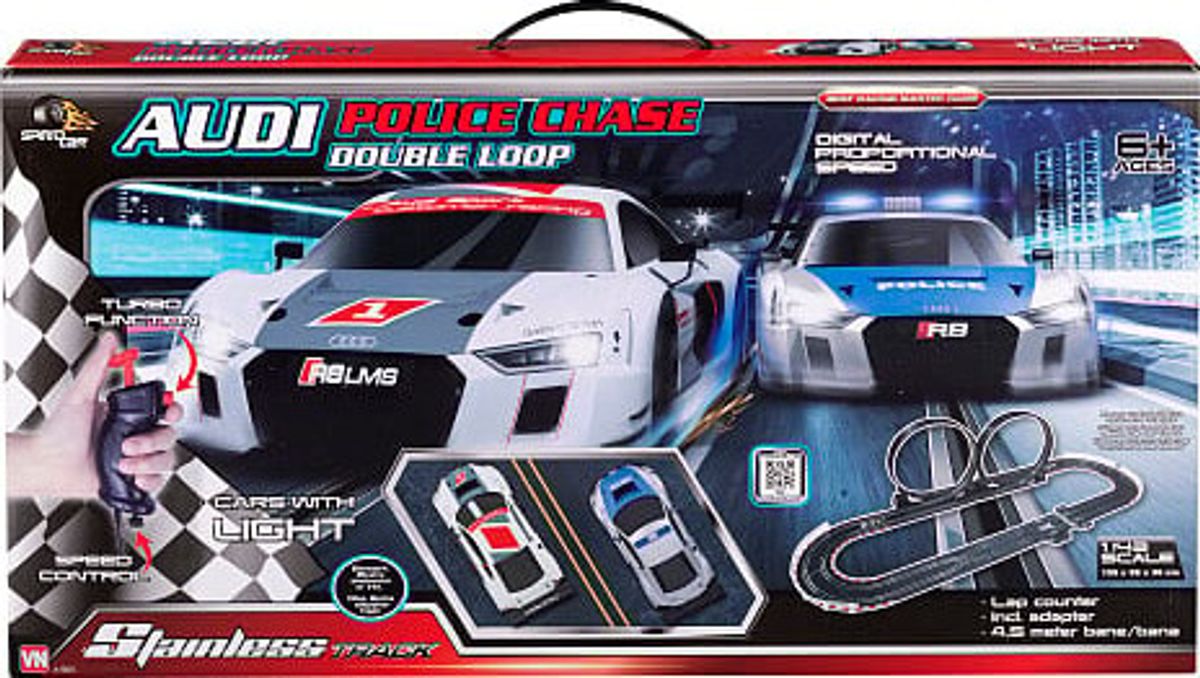 Speed Car Racerbane - Audi Police Chase Double Loop - Inkl. 2 Biler - 1:64