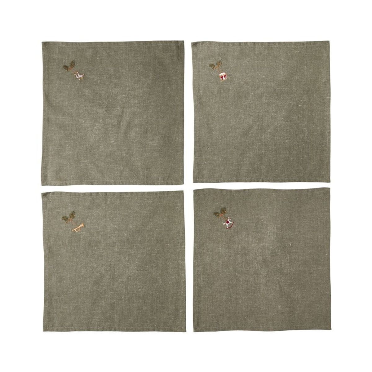 Speedtsberg 4 stk mundservietter m. broderinger - 40x40 cm - Green Melange