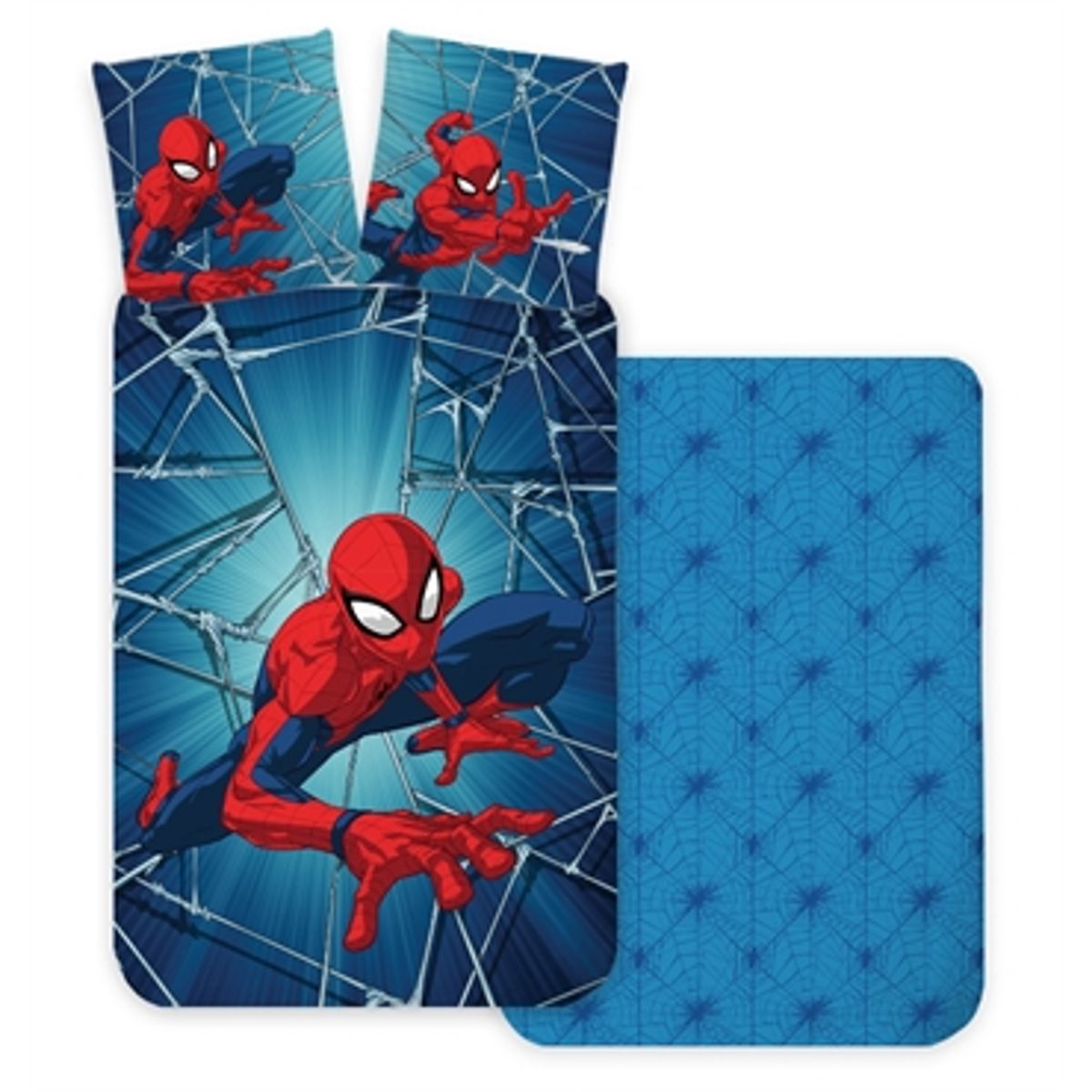 Spiderman Junior sengetøj - 100x140 cm - Vendbart betræk med 2 design - 100% bomuld