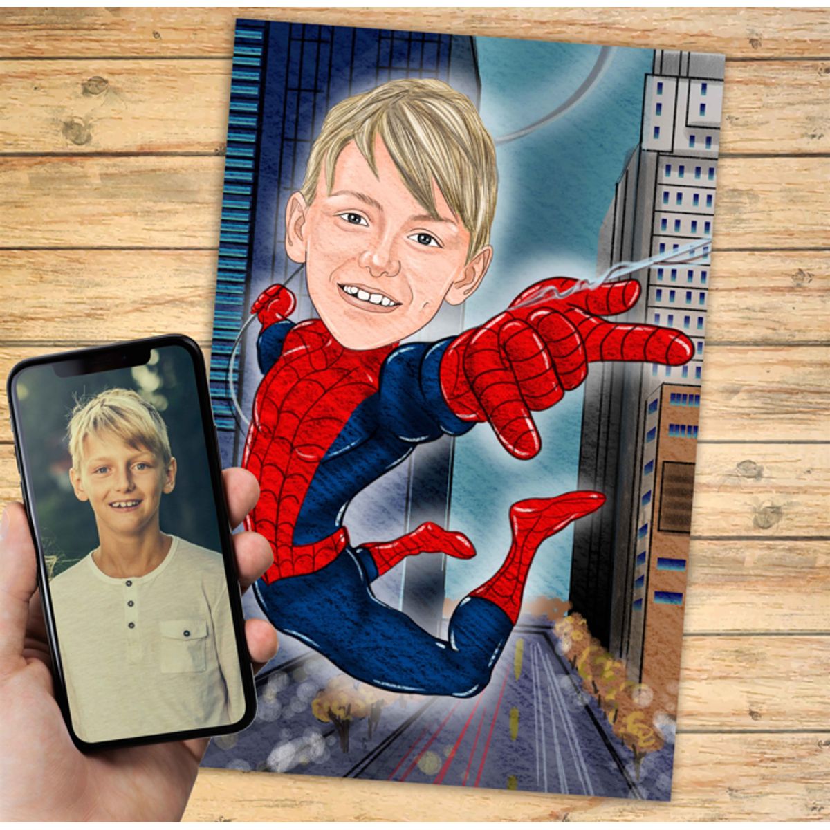 Spiderman - karikaturtegning efter dine fotos