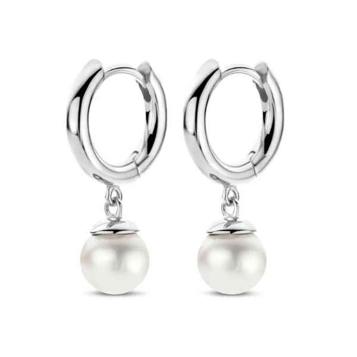 Spirit Icons Figaro Hoop Pearl Sterling Sølv Øreringe med Ferskvandsperler