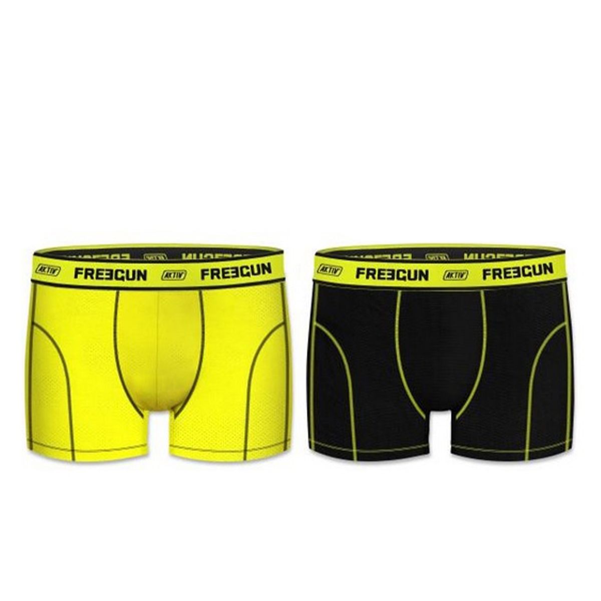 Sports Boxershorts i Microfiber - Sort og Gul Mesh - Freegun